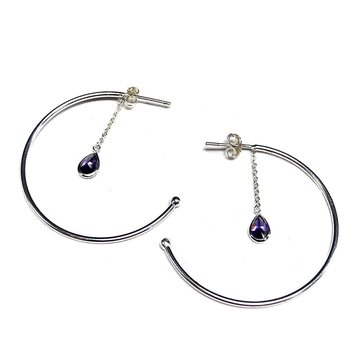 Silver &amp; Cubic Zirconia Hoop Earrings