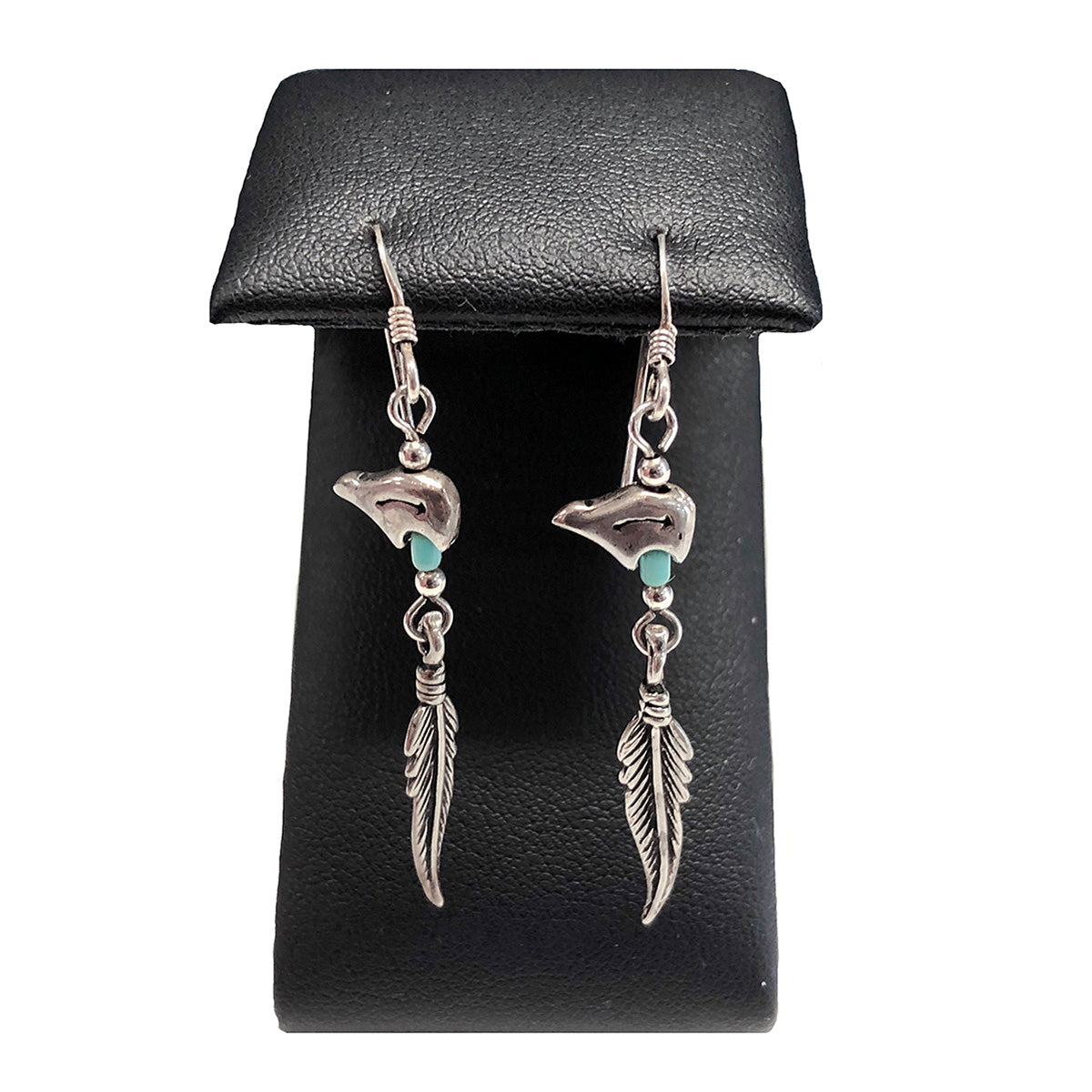 Native American Silver & Turquoise Feather Earrings