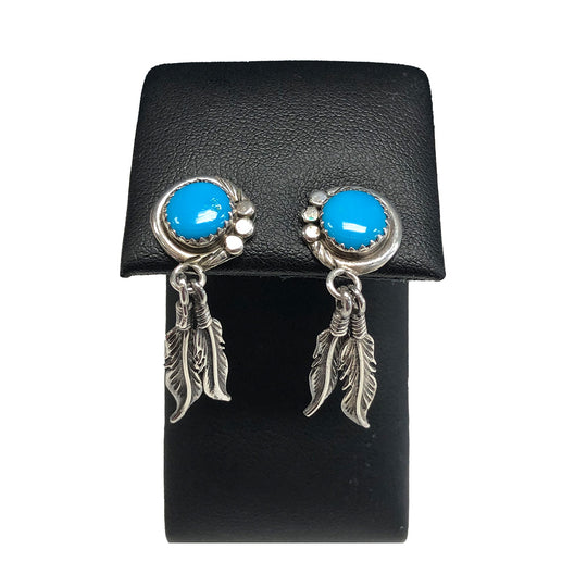 Native American Silver & Turquoise Feather Earrings