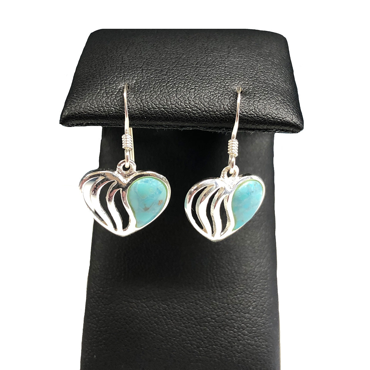 Silver & Turquoise Heart Dangle Earrings