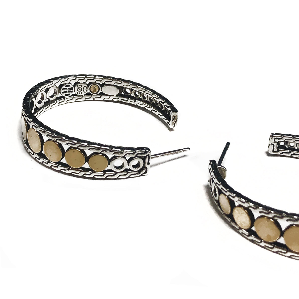 John Hardy Silver & 18 k Large Dot Hoop Earrings