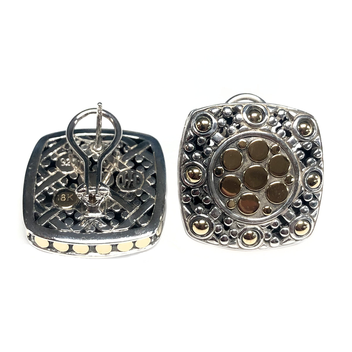 John Hardy Silver &amp; 18 k Dot Square Earrings