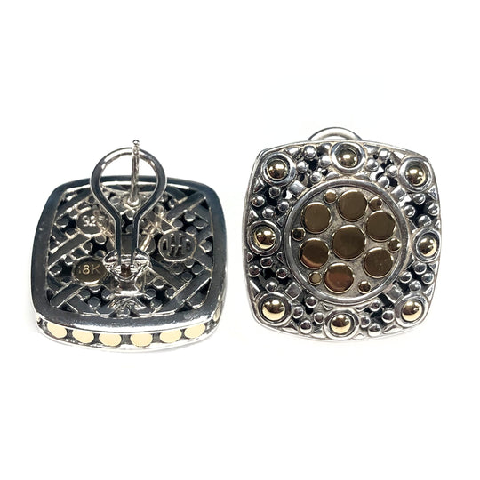 John Hardy Silver & 18k Dot Square Earrings