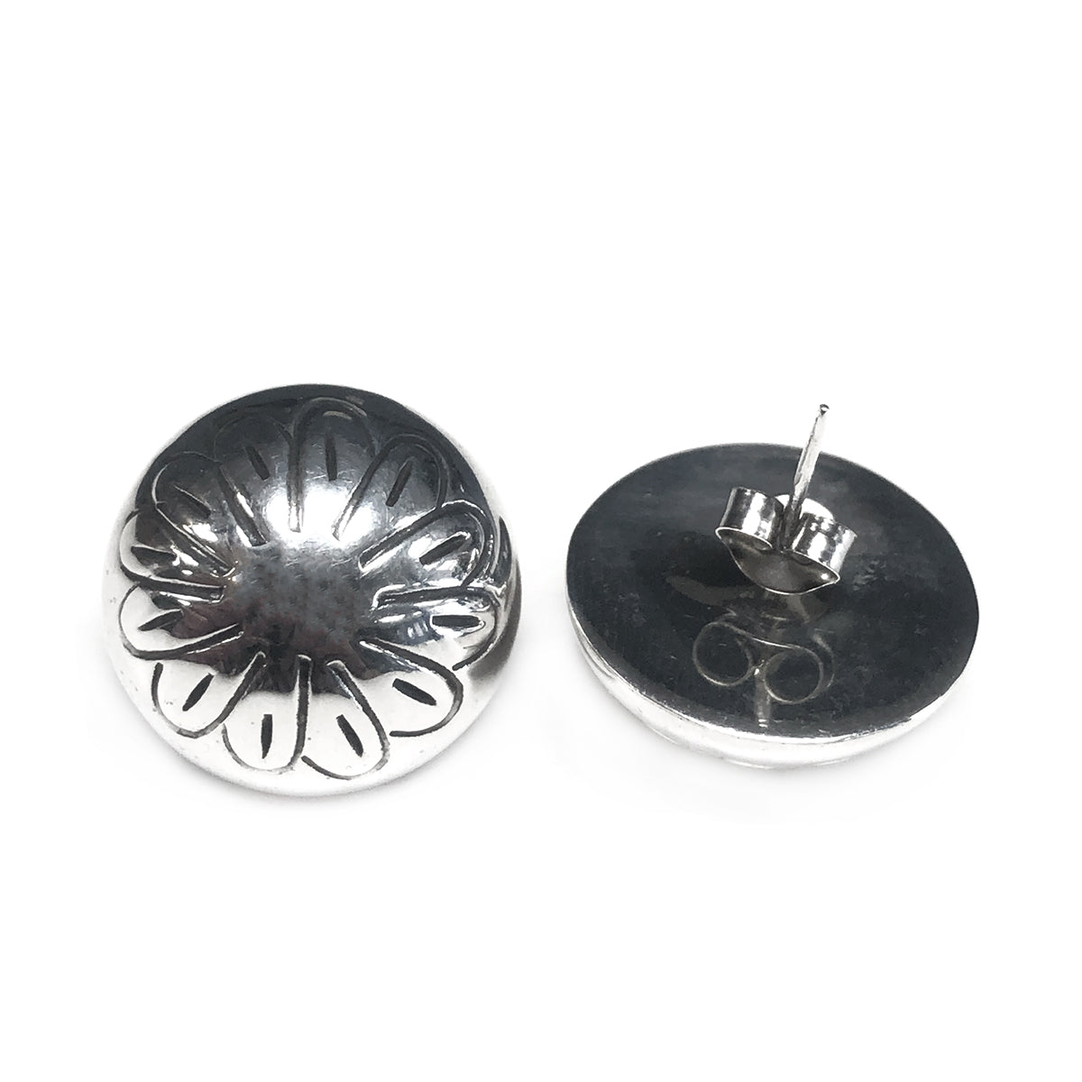 Native American Silver Concho Post Earrings