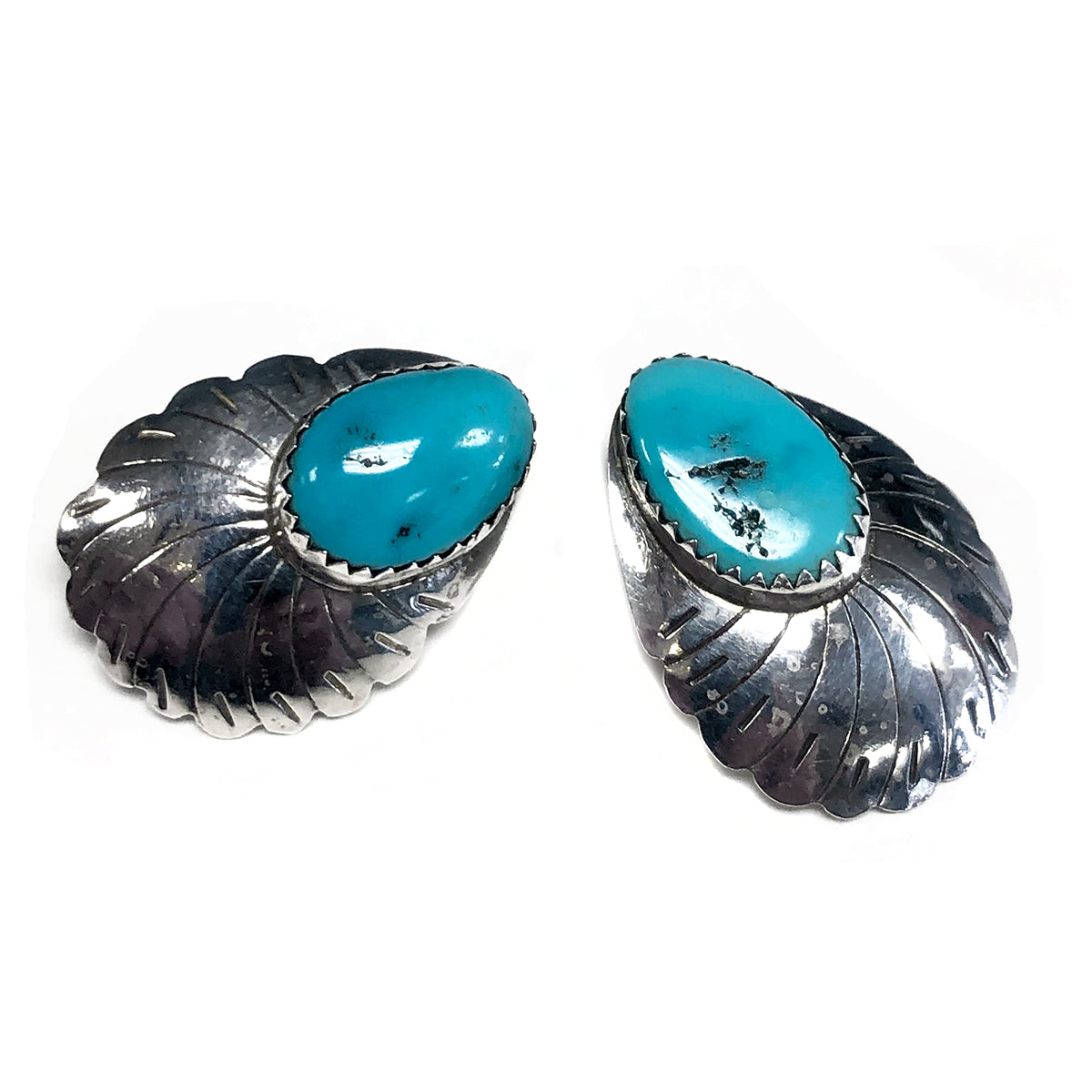 Navajo Silver &amp; Turquoise Feather Earrings