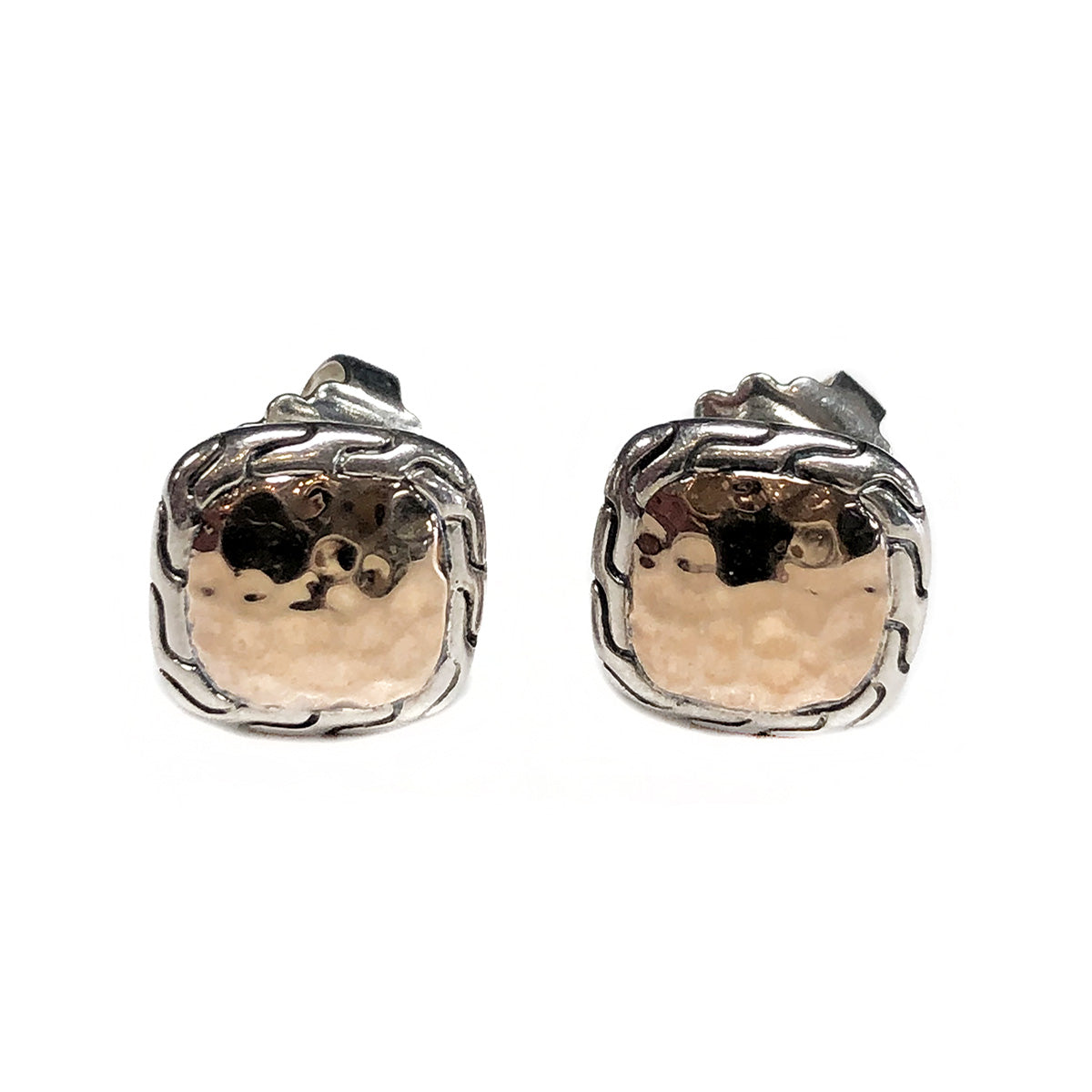 John Hardy Silver & 18k Classic Chain Square Stud Earrings