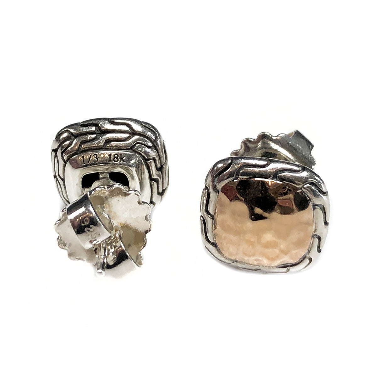 John Hardy Silver & 18k Classic Chain Square Stud Earrings
