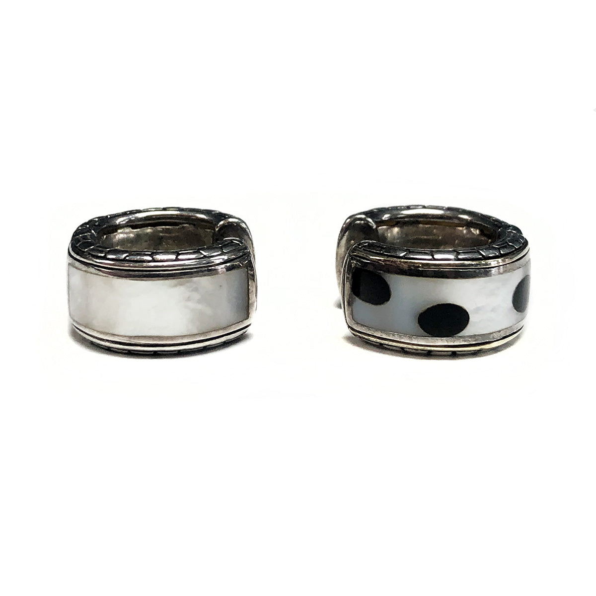 Asch Grossbardt  Silver &amp; 18k Gold Black Onyx &amp; Mother of Pearl Hoop Earrings