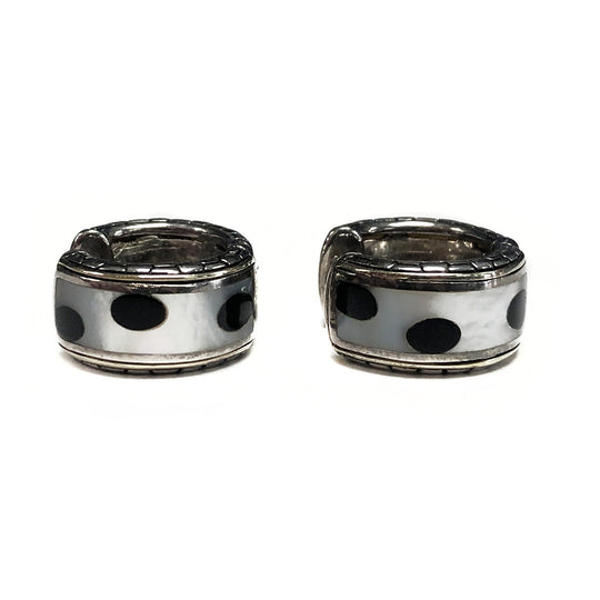 Asch Grossbardt  Silver & 18k Gold Black Onyx & Mother of Pearl Hoop Earrings