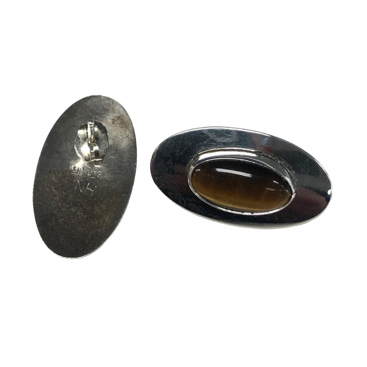 Native American Silver & Tiger Eye Earrings