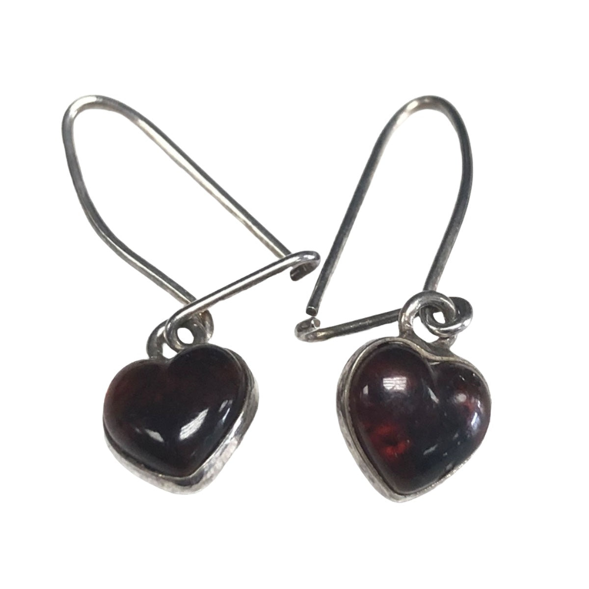 Silver &amp; Amber Heart Earrings