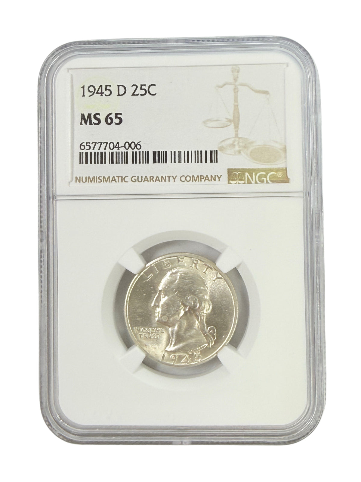 1945-D Washington Quarter NGC MS65