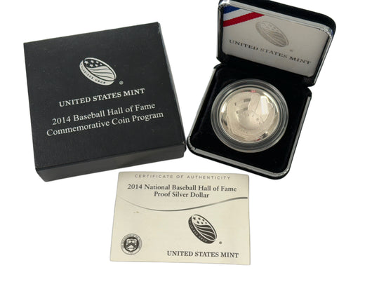 2014-P $1 Baseball Hall of Fame Commemorative Proof Silver Dollar (With Box & CoA)