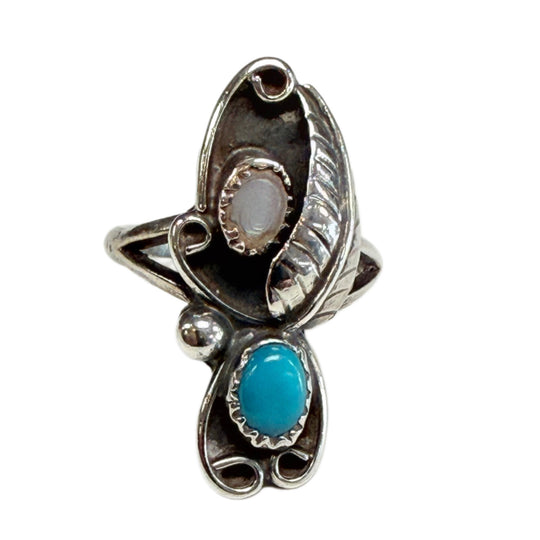 Silver Turquoise & Pearl Ring