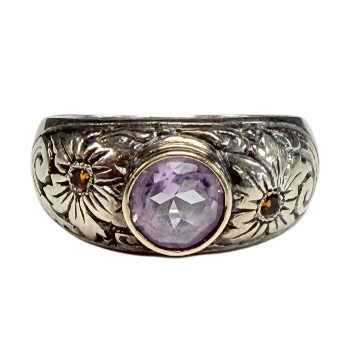 Amethyst & Garnet Silver Ring