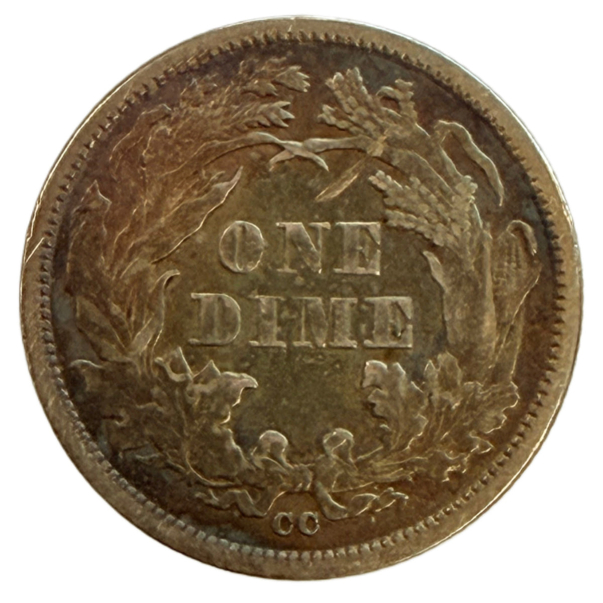 1875-CC Mintmark Below Seated Liberty Dime (XF Details )