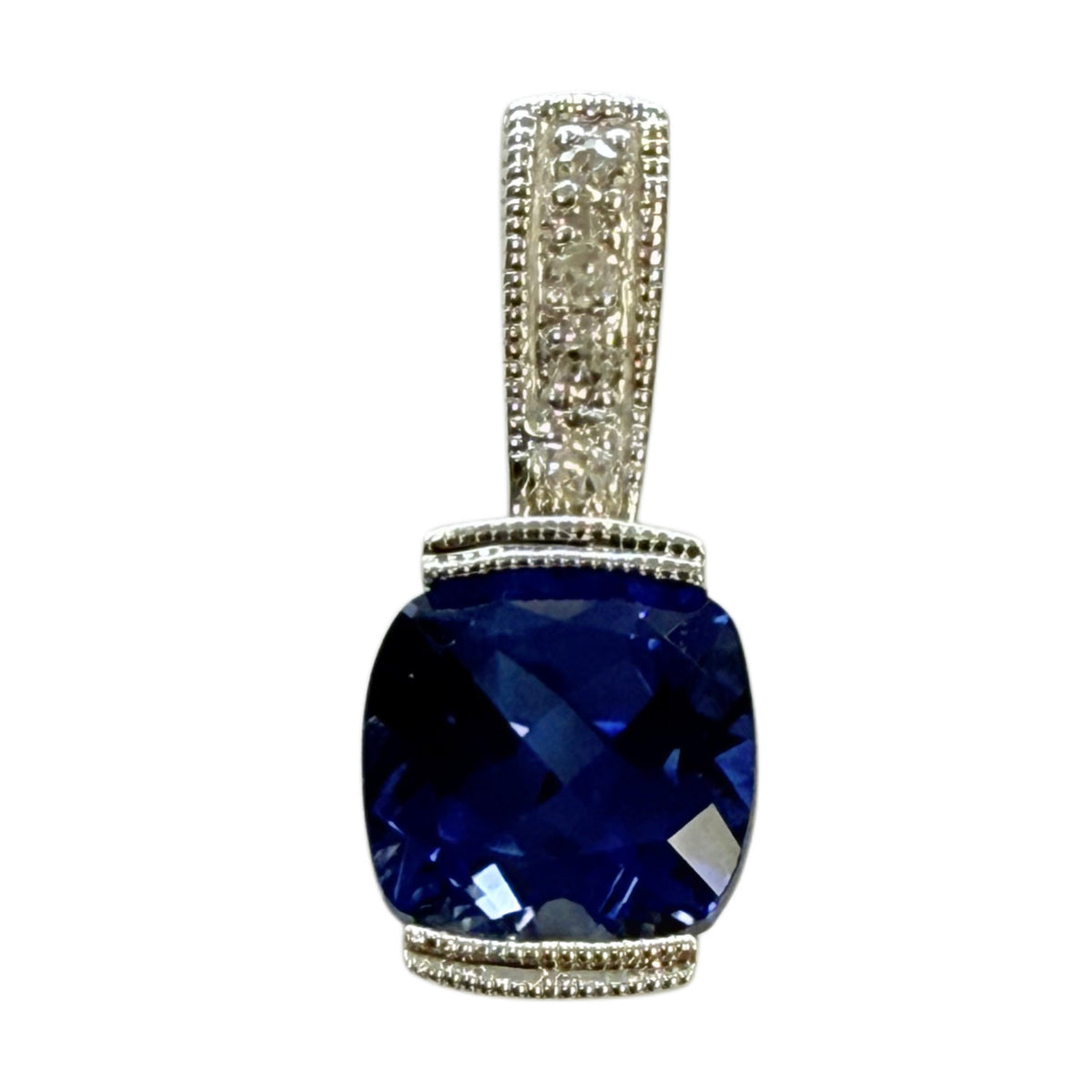 10k White Gold Sapphire & Diamond Pendant