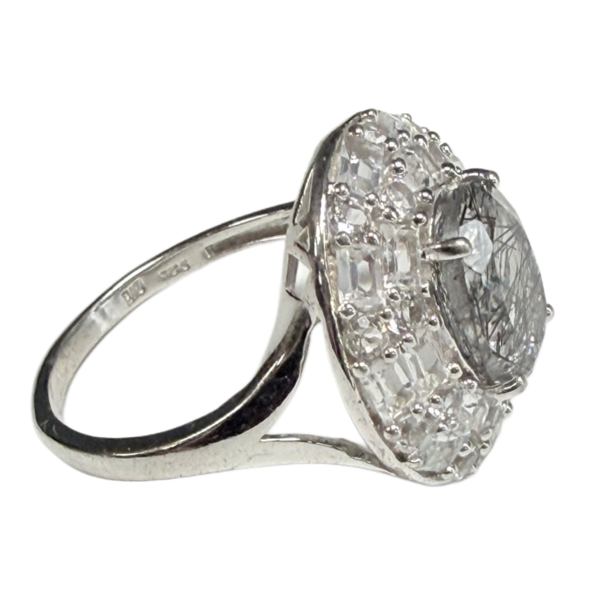 Silver Rutilated Quartz & White Topaz Ring