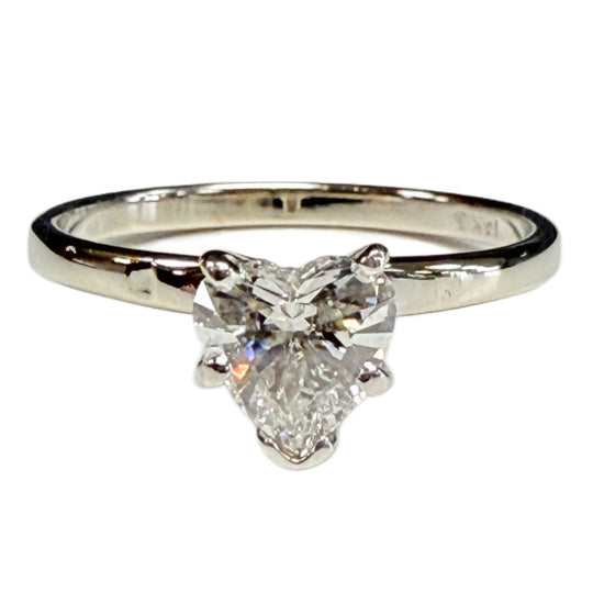 14k White Gold Heart Diamond Solitaire Ring