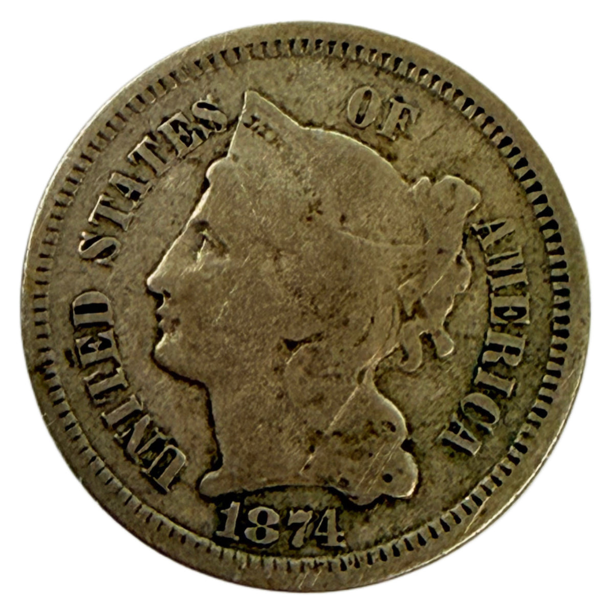 1874 Three Cent Nickel (G)