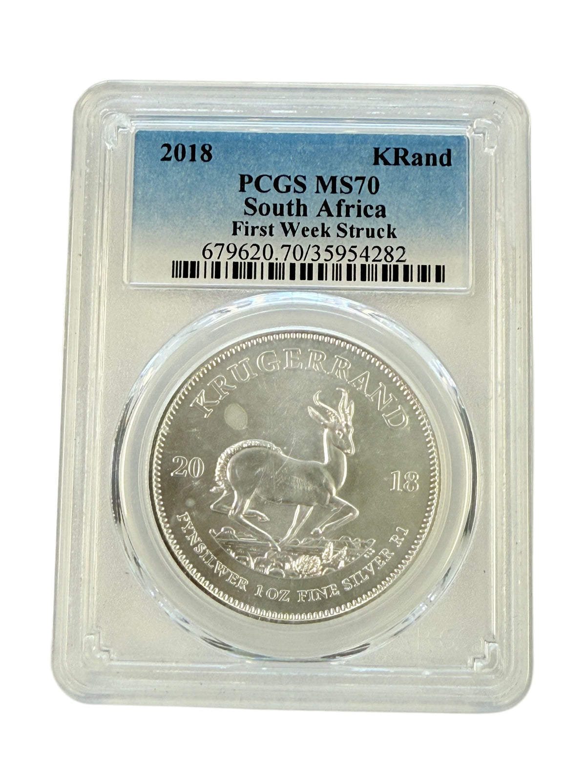 2018 South African 1 oz Silver Krugerrand PCGS MS70 FW