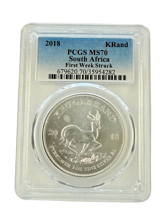 2018 South African 1 oz Silver Krugerrand PCGS MS70 FW