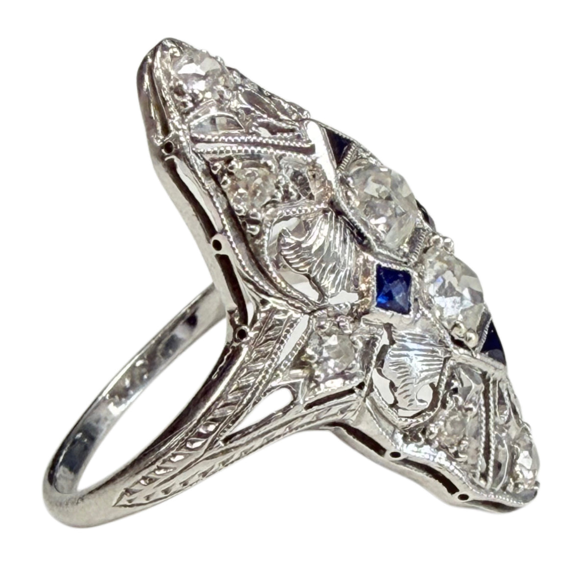 Platinum Art Deco Diamond & Sapphire Ring