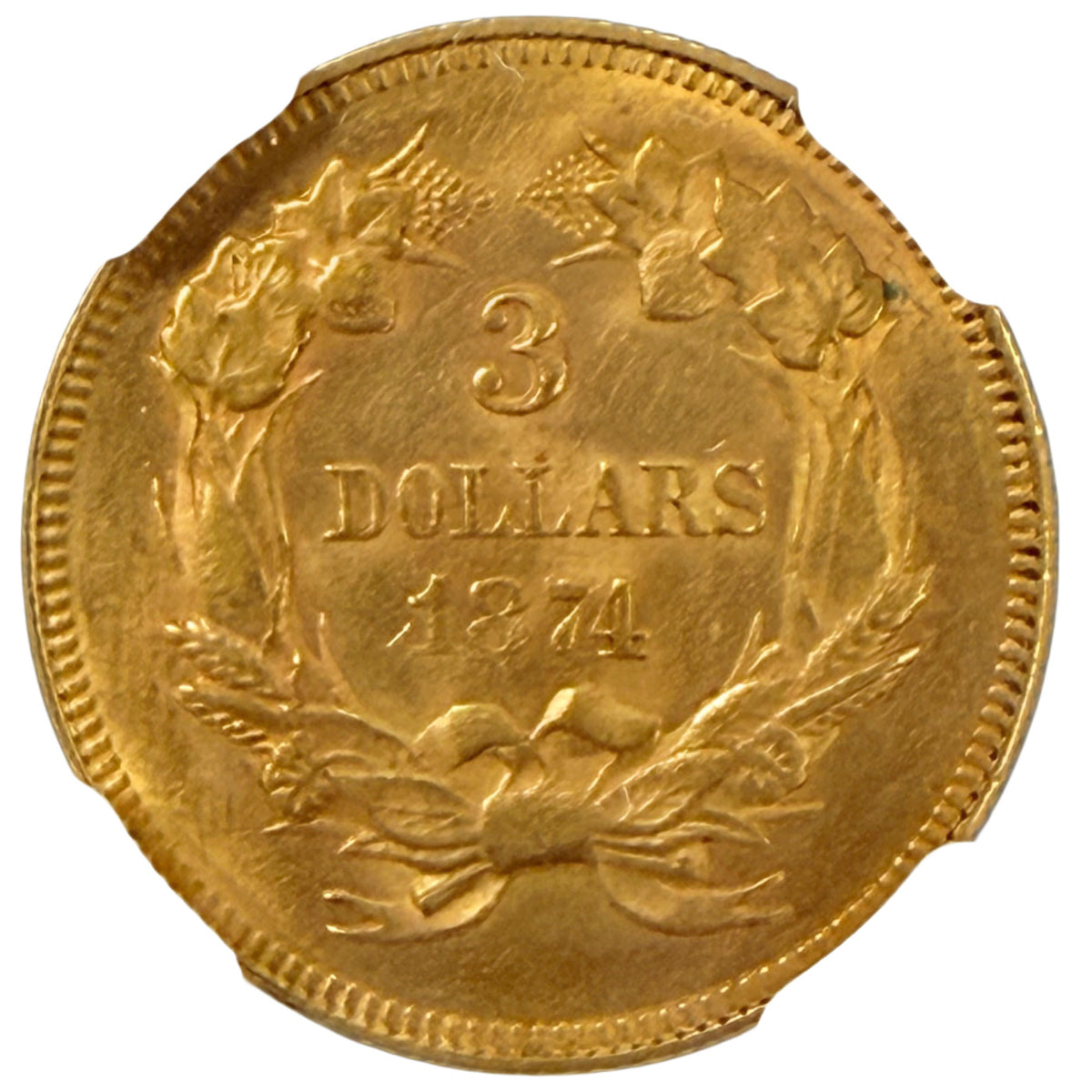 1874 $3 Indian Princess Gold NGC MS62