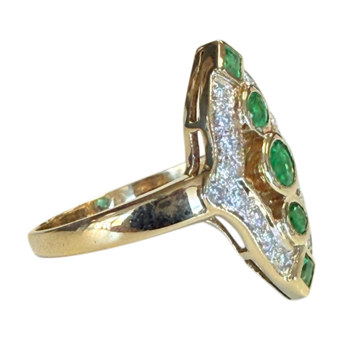12k Yellow Gold Emerald & Diamond Ring
