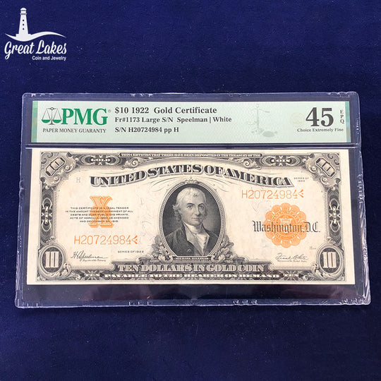 Fr.1173 1922 $10 Gold Certificate PMG XF45 EPQ