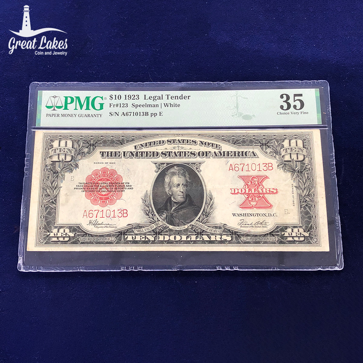 Fr.123 1923 $10 Legal Tender “Pokerchip” PMG VF35