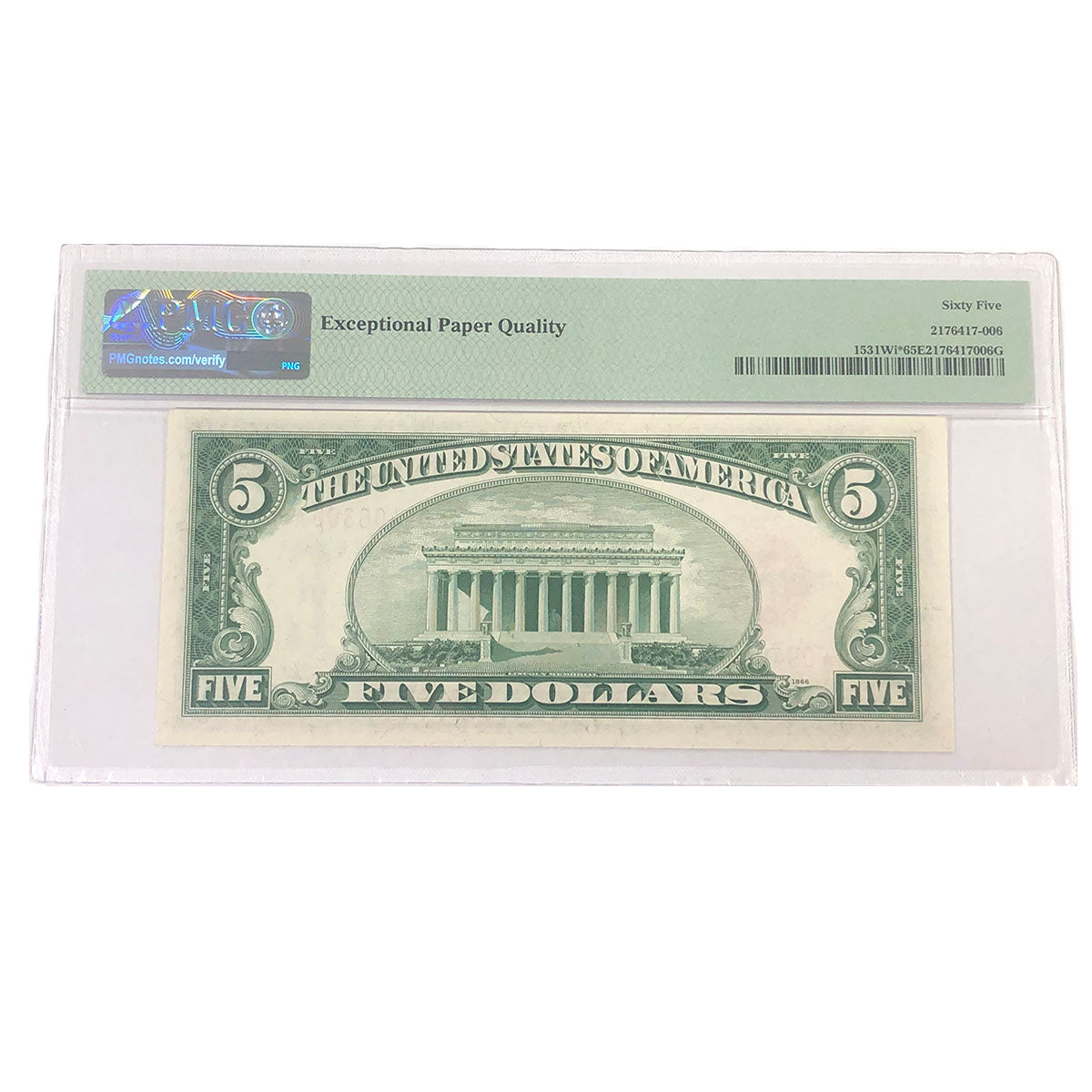 Fr. 1531Wi*. 1928F $5 Legal Tender Star Note. Wide I. PMG 65 Gem UNC EPQ