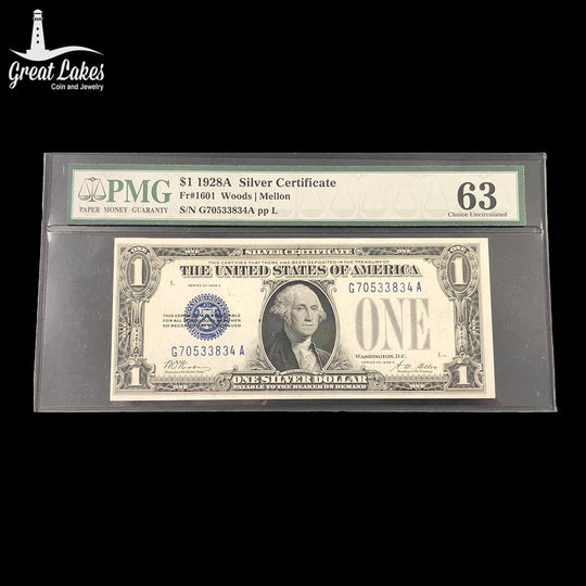 Fr.1601 1928-A $1 Silver Certificate Funnyback PMG 63