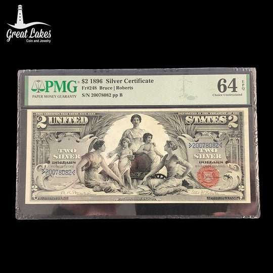 Fr.248 1896 $2 Silver Certificate “Educational” Note PMG Choice Uncirculated 64 EPQ