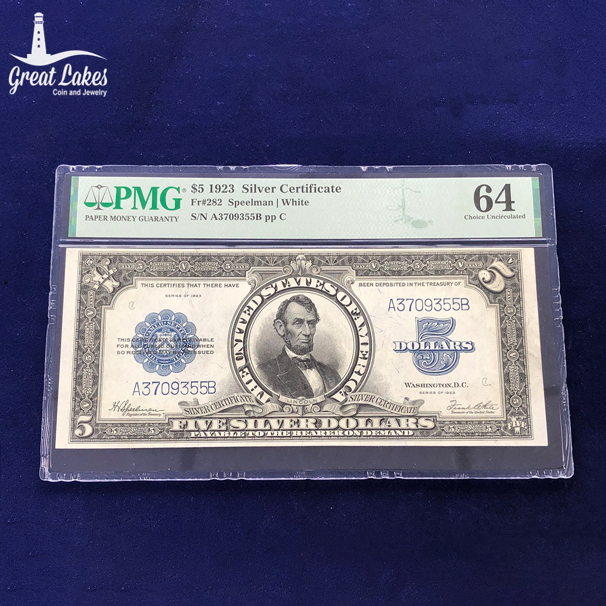 Fr.282 1923 $5 Silver Certificate “Porthole” PMG CU64