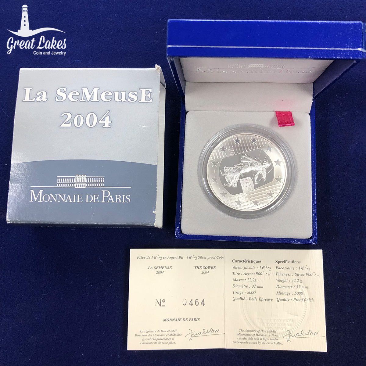 2004 French 1 1/2 Euro Silver Proof Seed Sower (With Box & CoA)