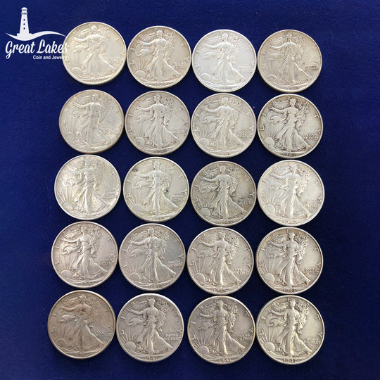 $10 FV Walking Liberty Half Dollars “Full Breasts”