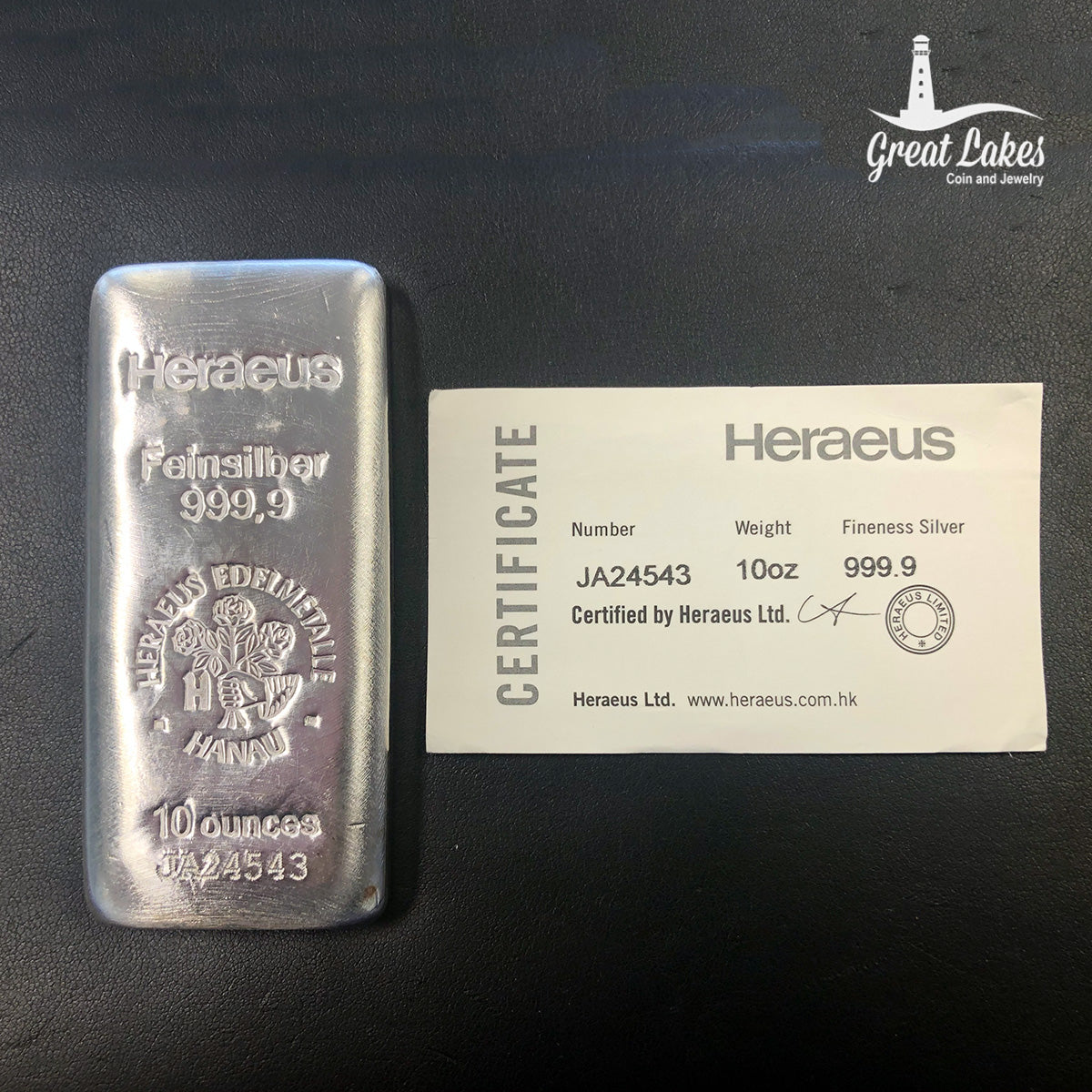 Heraeus 10 oz Silver Bar