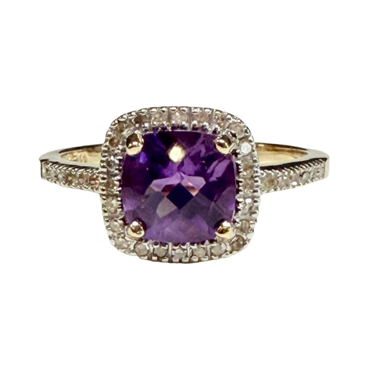 14k Gold Amethyst & Diamond Ring