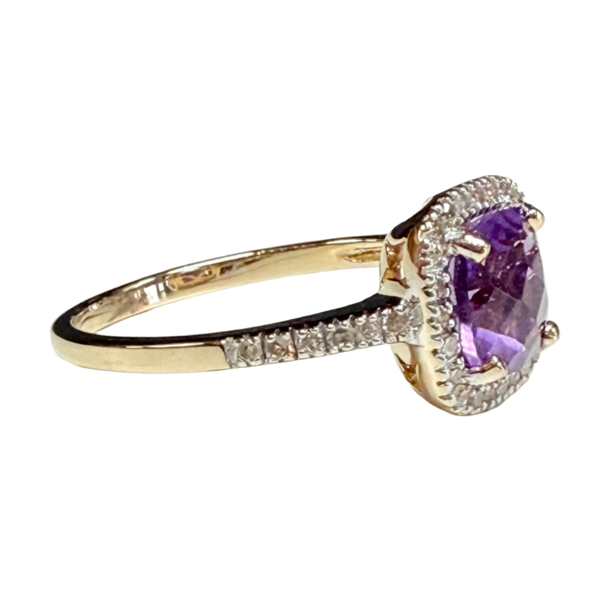 14k Gold Amethyst & Diamond Ring