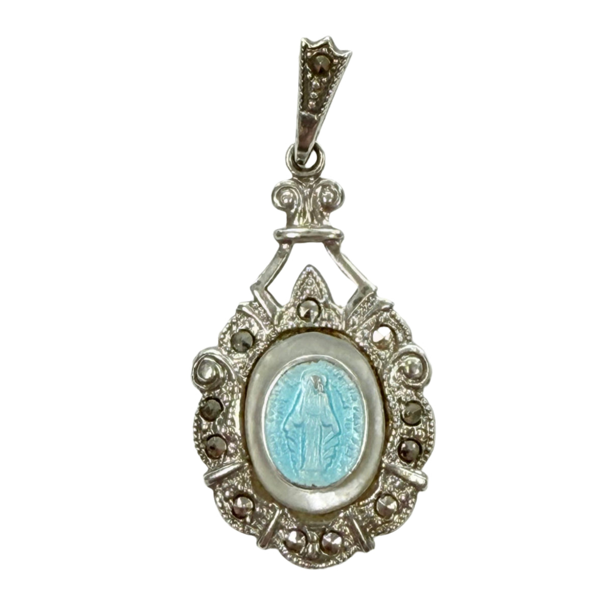 Silver & Marcasite Miraculous Medal Pendant