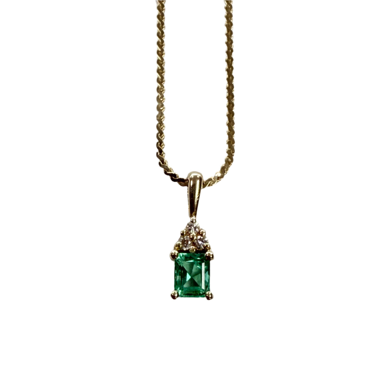 14k Gold Emerald and Diamond Necklace