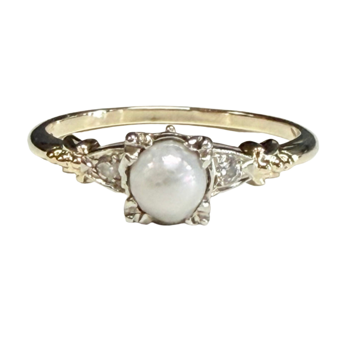 Vintage 14k Gold Pearl & Diamond Ring