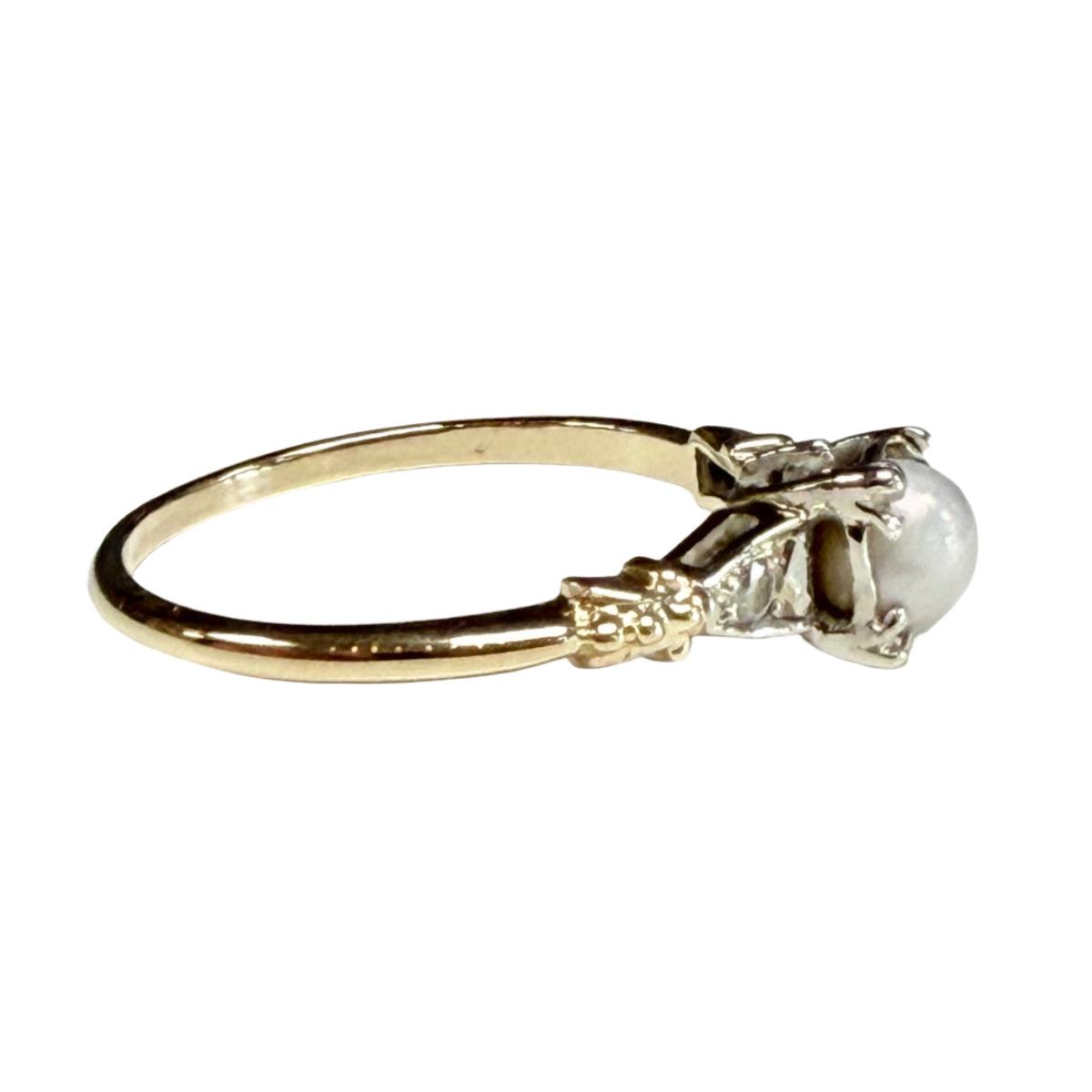 Vintage 14k Gold Pearl & Diamond Ring