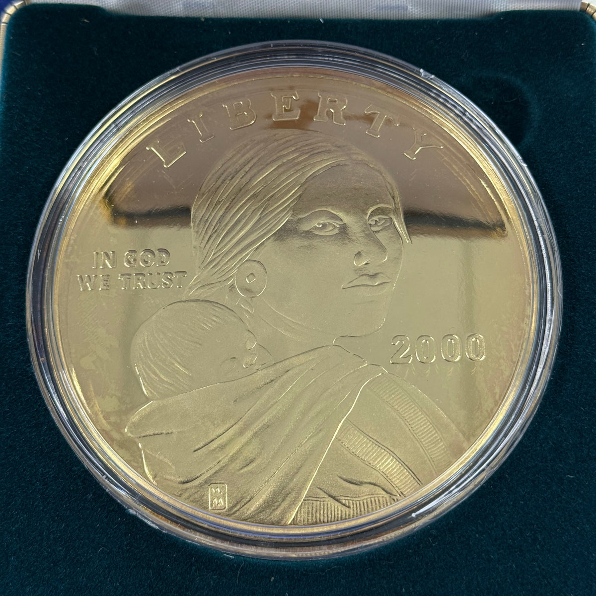 2000 Washington Mint Gold Gilded 4 oz Silver Sacagawea Round (With Box & CoA)