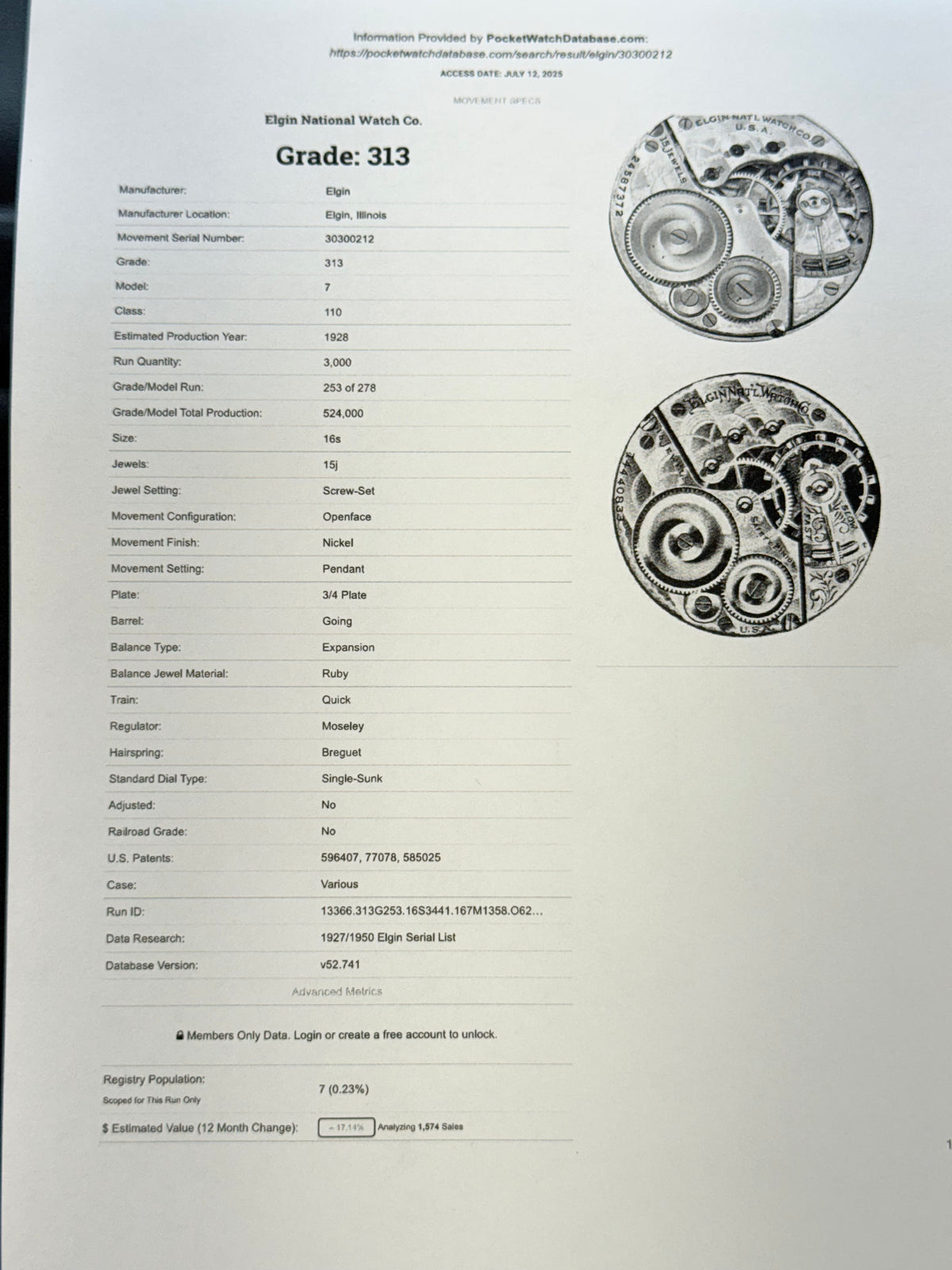 Elgin Open Face Pocket Watch