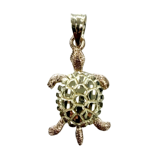 14k Two Tone Gold Turtle Pendant