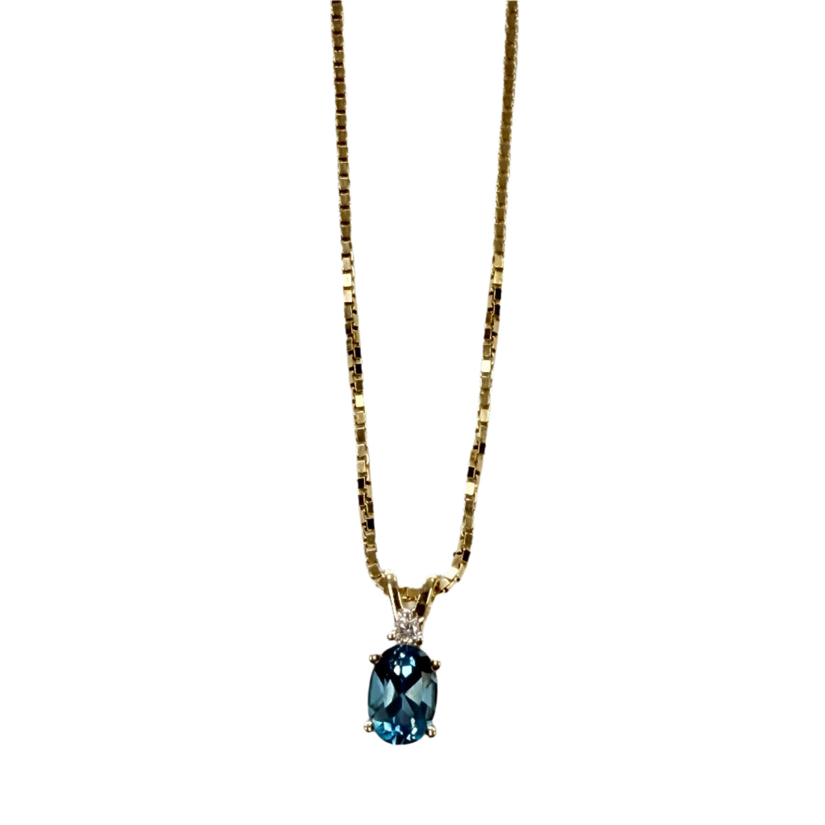 14k Gold London Blue Topaz & Diamond Necklace