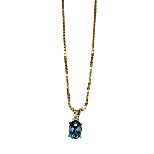 14k Gold London Blue Topaz & Diamond Necklace