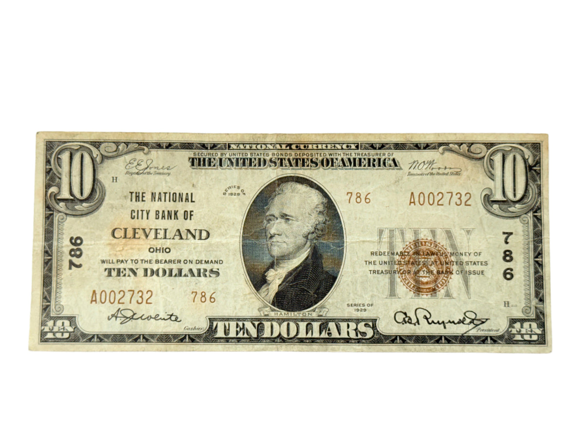 FR.1801-2 1929 Type 2 $10 National Bank Note - The National City Bank Of Cleveland Ohio Charter #786 (VG / F)